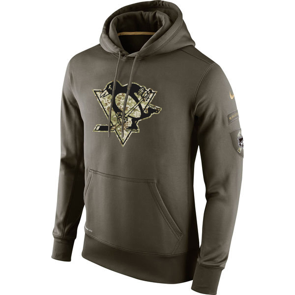 Men NHL Pittsburgh Penguins Nike Olive Salute To Service KO Performance Hoodie Green->pittsburgh penguins->NHL Jersey